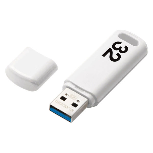 USBメモリ 32GB USB3.0 シンプル キャップ式 ホワイト セキュリティ