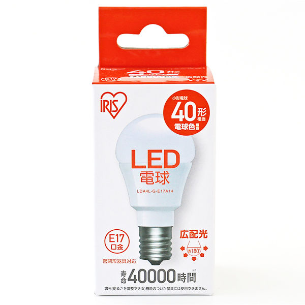アイリスオーヤマ LED電球 E17 電球色 40W形 広配光 ミニクリプトン電球 LDA4L-G-E17A14　1個 オリジナル