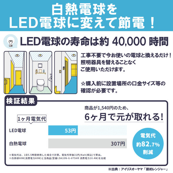 アイリスオーヤマ LED電球 E26 電球色 60形相当（810ｌm） 全方向タイプ 調光器対応 LDA8L-G/W/D-6V1 １個
