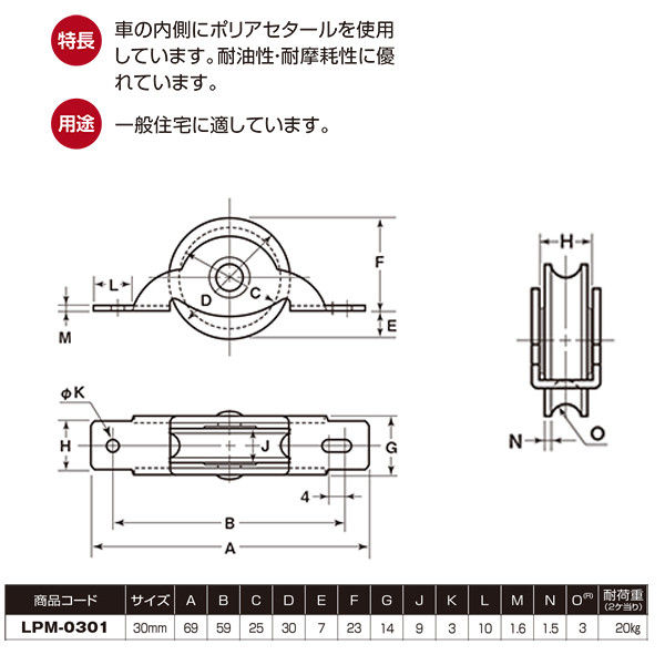 LP戸車プラス 鉄枠 30丸 LPM-0301 1箱（20個入） ヨコヅナ（直送品
