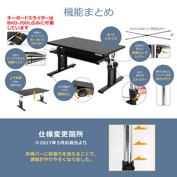 軒先渡し】 Bauhutte 昇降式ローデスク BHD-1200L ゲーミングデスク 幅