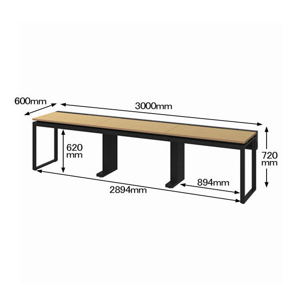Ceha プレノデスクシステム フリーアドレスデスク 3連 引出し付き オーク天板/ブラック脚 幅3000×奥行600×高さ720mm 1台  (12梱包) - アスクル