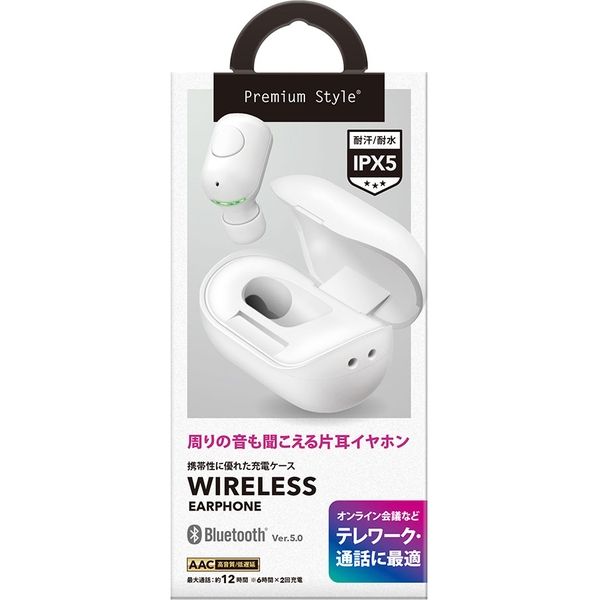 PGA Bluetooth(R) 5.0搭載 片耳ワイヤレスイヤホン 充電ケース付