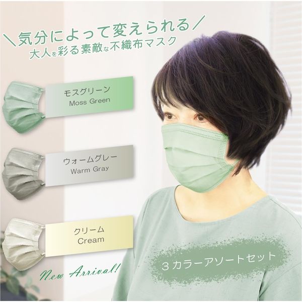 2箱 60枚 3層 不織布 カラー マスク 個包装 約10X17 箱あり 感染対策 春色 使い捨て ファッション 男性 女性 おしゃれ（直送品）