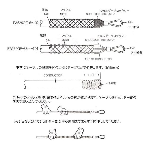 エスコ 38ー 51mm ケーブルグリップ EA626GF-51 1本（直送品） - アスクル