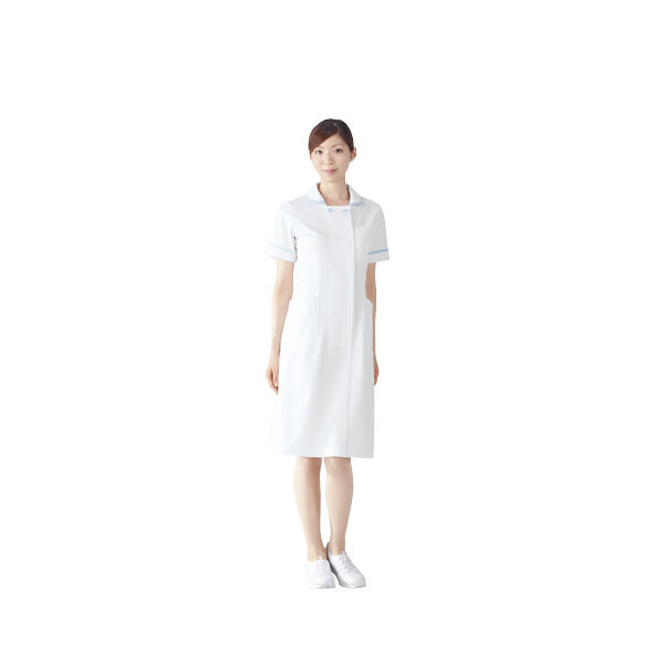 住商モンブラン ナースワンピース（半袖） 医療白衣 白/サックス