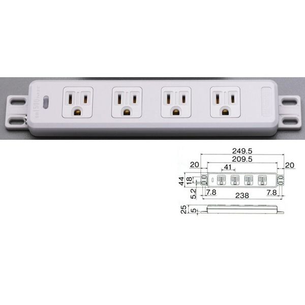 エスコ 125V/15A 機器用接地コンセント(4個口) EA940CK-94 1セット(3個