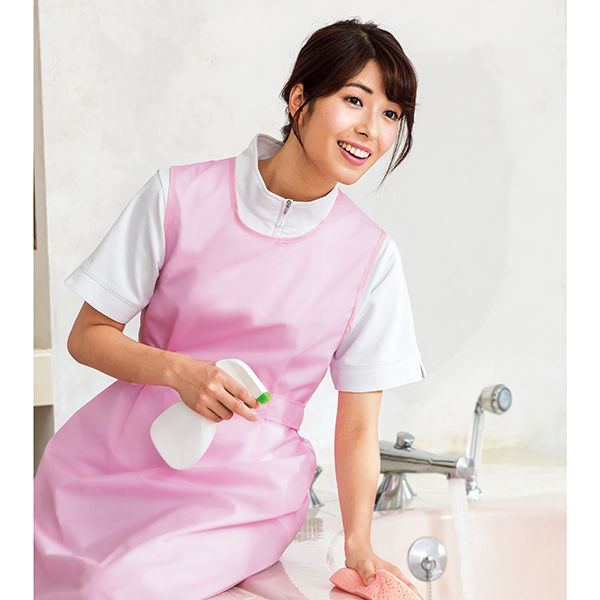 KAZEN 入浴用撥水エプロン（ポーチ付） ピンク L 909-93（直送品