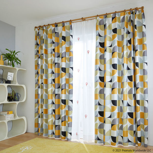 スミノエ PEANUTS セミオーダー カーテン スリーピースヌーピー 2200×2200mm オレンジ 1セット(2枚入)（直送品）