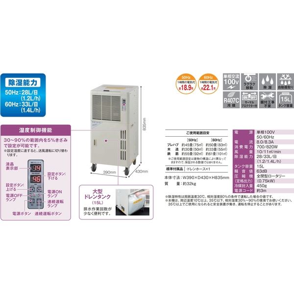 NAKATOMI（ナカトミ） 除湿機 コンプレッサー式 湿度制御モード付 除湿量28/33L DM-15C 1台（直送品） - アスクル