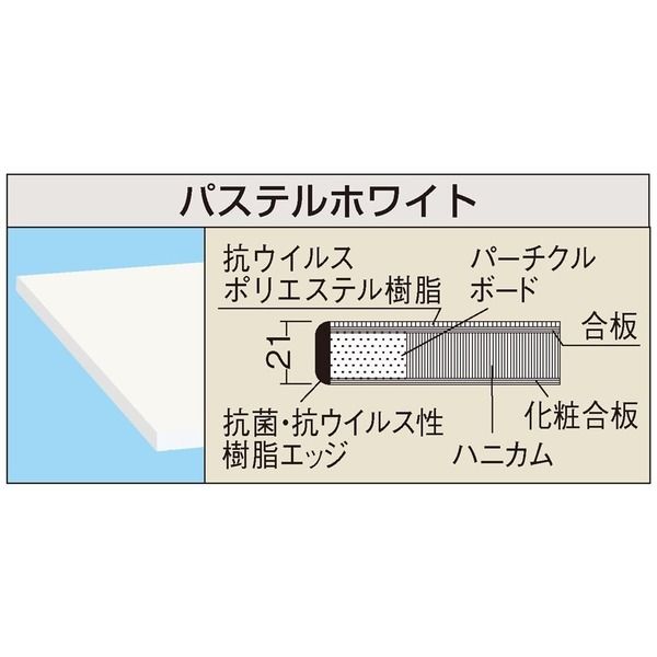 軽量作業台(KKタイプ/均等耐荷重350kg/抗菌・抗ウイルスポリエステル天板/H740mm/固定式/キャビネット付) KKー49CVPW（直送品）