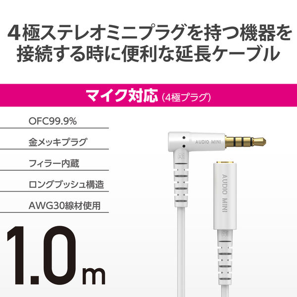 イヤホン ヘッドホン 延長コード φ3.5mm 4極ステレオミニジャック