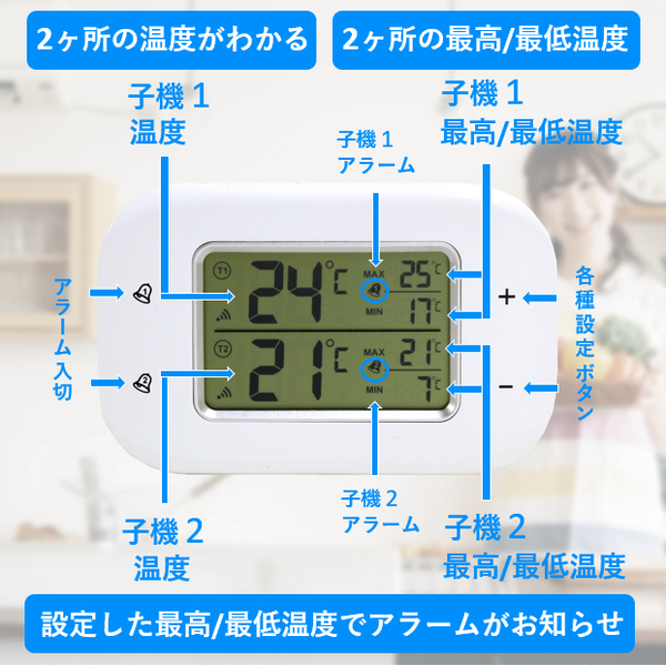 エンペックス気象計 ツインワイヤレス温度計 TD-8401 1台 - アスクル