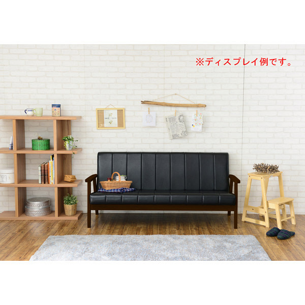 佐藤産業 セレノソファ 3人掛け 木肘:ダークブラウン ストライプステッチ 張地:ブラック（PVCレザー）  CS150-ST-BK_PVC_DBR1脚（直送品）