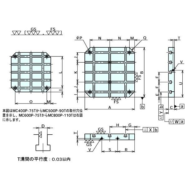 ナベヤ(NABEYA) 治具 針板 ＭＣパレットサブテーブル（Ｔ溝タイプ） MC800P-110T 1台（直送品） - アスクル