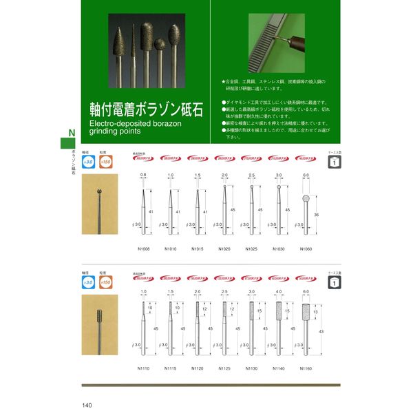 日本精密機械工作 軸付電着ボラゾン砥石 N1020 1個（直送品）