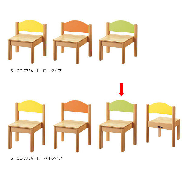 軒先渡し】オリバー キッズチェア S・OC-773シリーズ ハイタイプ グリーン 幅350×奥行287×高さ522×座高300mm （直送品） -  アスクル