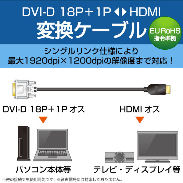 エレコム HDMI-DVI変換ケーブル 2m ブラック DH-HTD20BK(DH-HTD20BK