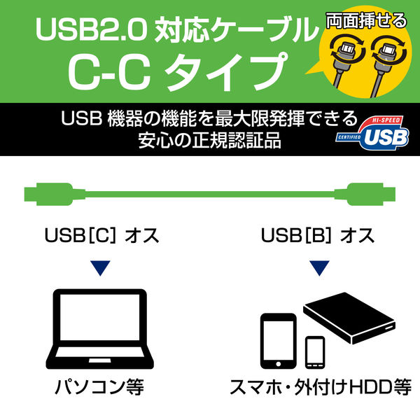 Type-Cケーブル USB C-C PD対応 100W USB2.0 2m 黒 U2C-CC5P20NBK エレコム 1本 - アスクル