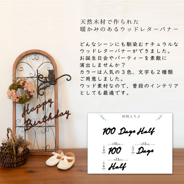 regalo】 木製ガーランド 【100Days&Half】 ダーク 筆記体 ウッドレターバナー WLB-100HCG-DK 1セット（直送品） -  アスクル