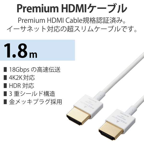 Premium HDMIケーブル 1.8m 4K 60p 金メッキ ホワイト CAC-APHDPSS18WH