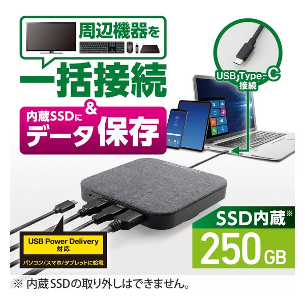 外付けSSD 250GB USB3.2 Gen1 読出最大400MB/秒 ブラック ESD