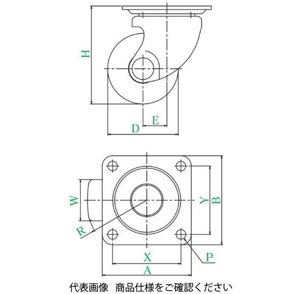 ユーエイキャスター HSG型 自在キャスター 車輪径φ75 4個セット-