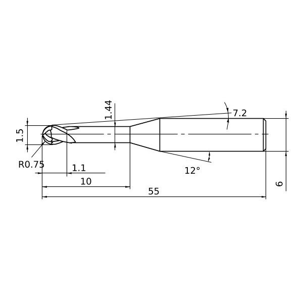 三菱マテリアル ソリッドエンドミル VQ2XLB VQ2XLBR0075N100S06 1個（直送品）