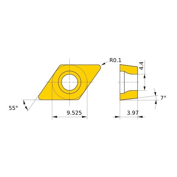 三菱マテリアル ポジ7°G級 55°ひし形インサート 軽切削用 DCGT11T301M