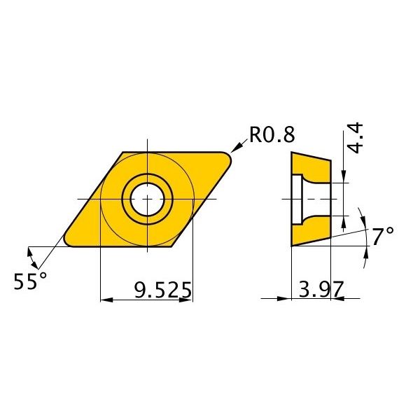 三菱マテリアル ポジ7°M級 55°ひし形インサート 仕上げ切削用