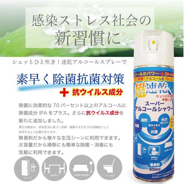 除菌・消毒スプレースーパーアルコールシャワー 500mL 無香料 1本 パインクリエイト - アスクル