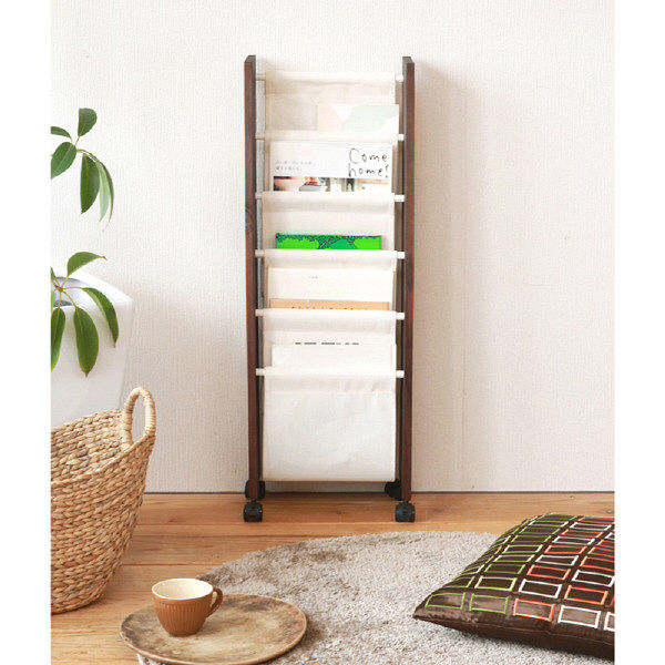 永井興産 キャスター付マガジンラックS BR（ブラウン）幅295×奥行190