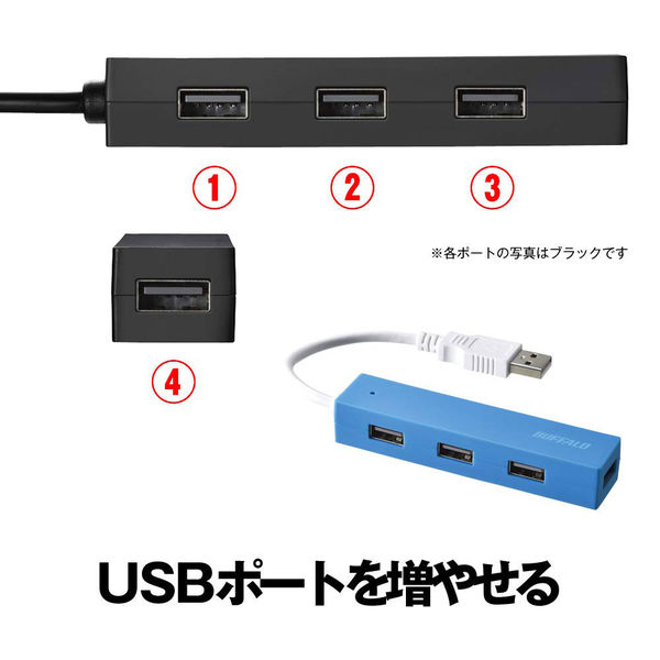 バッファロー ＵＳＢ２．０ バスパワー ４ポート ハブ ブルー