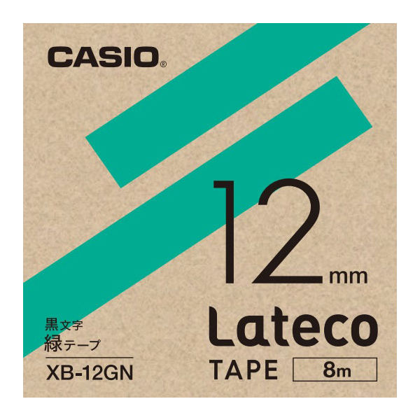 カシオ CASIO ラテコ 詰替え用テープ 幅12mm 緑ラベル 黒文字 8m巻 XB