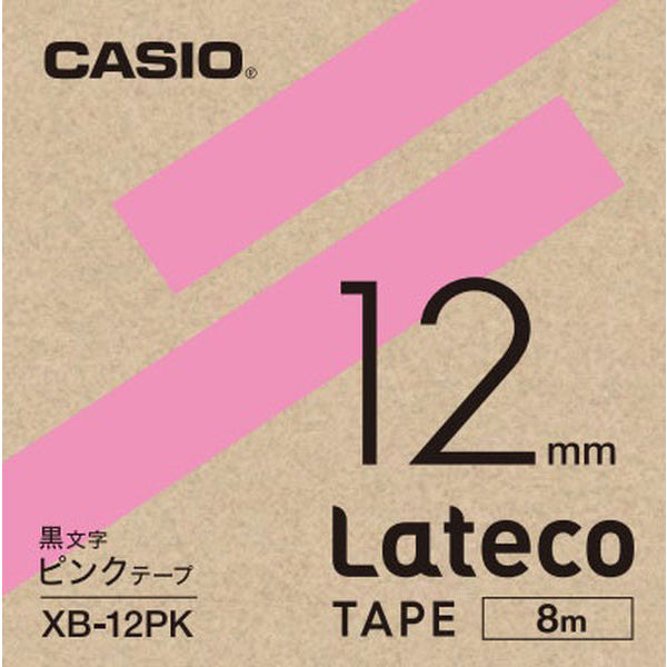 カシオ CASIO ラテコ 詰替え用テープ 幅12mm ピンクラベル 黒文字 8m巻