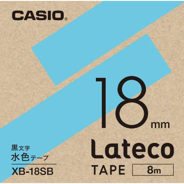 カシオ CASIO ラテコ 詰替え用テープ 幅18mm 水色ラベル 黒文字 8m巻