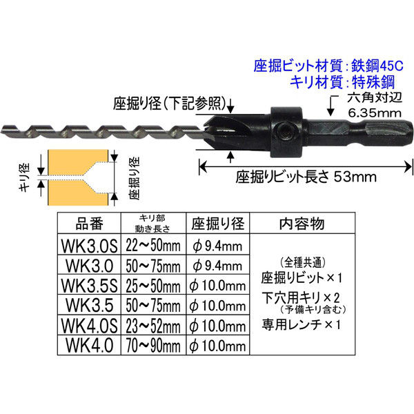 ダンドリビス ウッドデッキ用座掘りと下穴用錐 WK3 4920125136056（直送品）