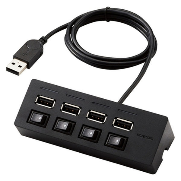 USBハブ USB-A×4ポート 1m 個別スイッチ付 磁石付 スイング