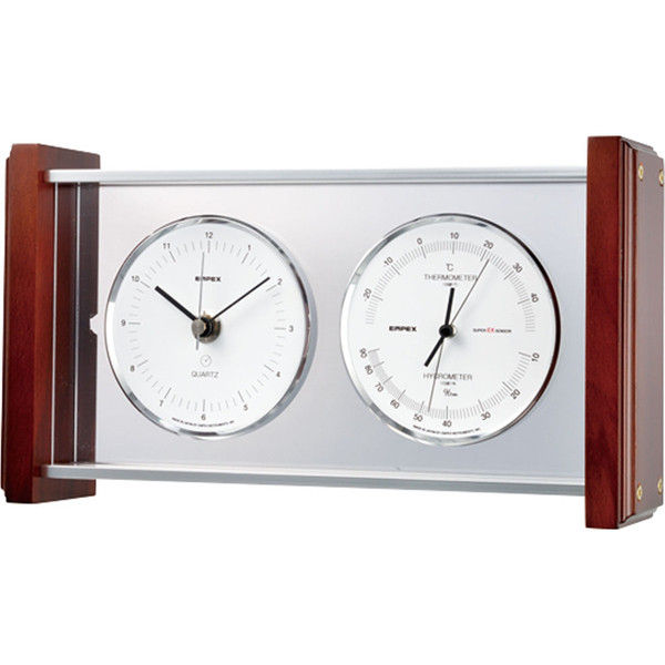 スーパーEXシルバー温・湿度・時計 EX-942 エンペックス気象計（直送品） - アスクル