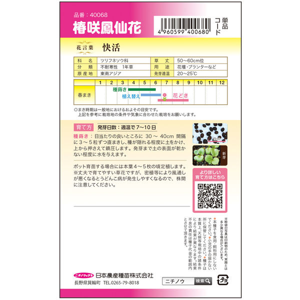 ニチノウのタネ 椿咲鳳仙花 日本農産種苗 4960599400680 1セット（5袋 