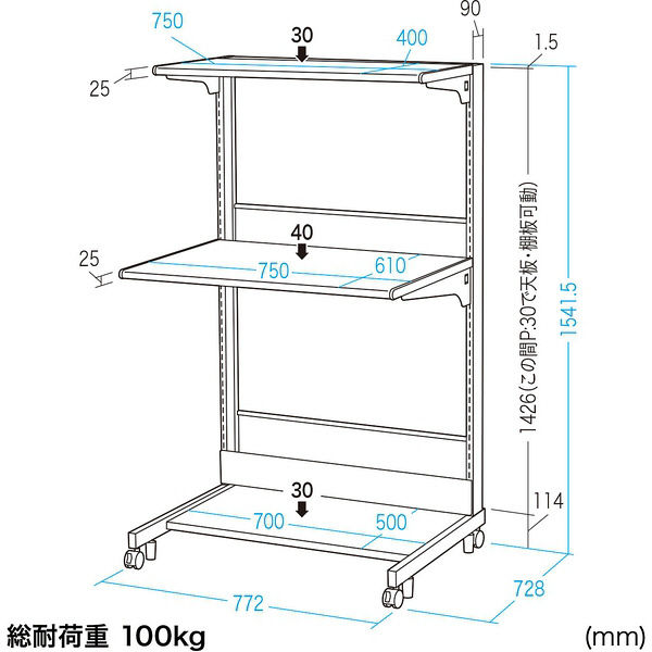 サンワサプライ スマートラック 幅750×奥行700×高さ1540mm サンワサプライ スマートラック 幅750×奥行700×高さ1540mm