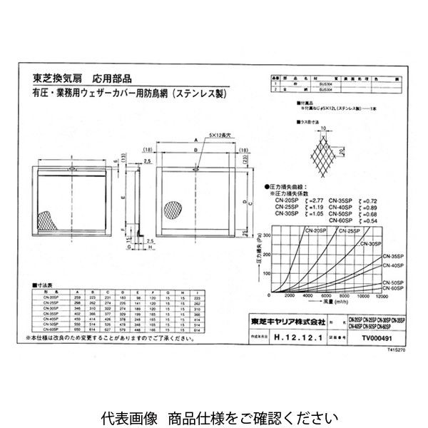 【特別送料無料!】 東芝 有圧扇ウェザーカバー用防鳥網 1台(直送品 CNー50SP 住宅用設備・製品