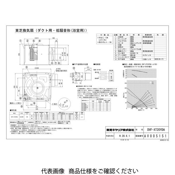東芝（TOSHIBA） ダクト用20CM耐湿強弱鋼板 DVF-XT20YDA 1台（直送品