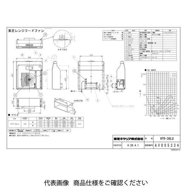 東芝 浅形レンジフード VFRー36LU VFR-36LU 1台（直送品） - アスクル