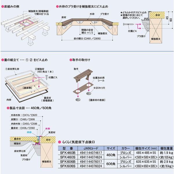 サヌキ らくらく気密床下点検口 SFK606S シルバー SFK606S（直送品