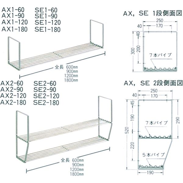 池永鉄工 オールステンレス AXパイプ棚 AX1-120（直送品） - アスクル