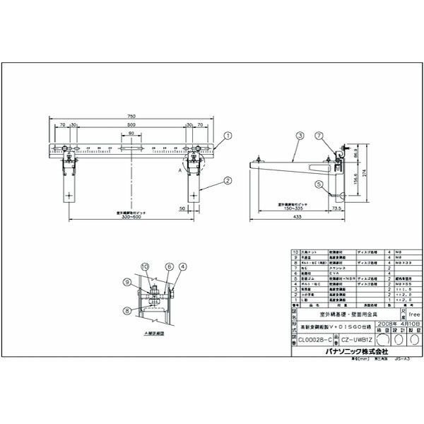 パナソニック 室外機布基礎金具 ZAM+DISGO仕様 CZ-UWB1Z（直送品