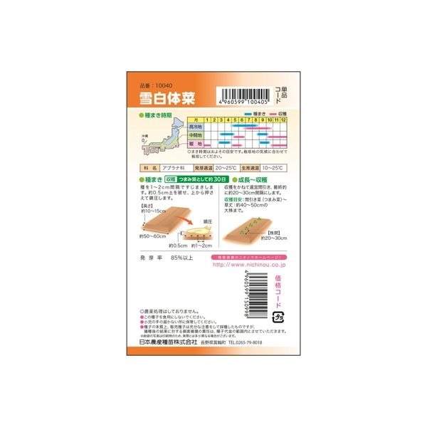 ニチノウのタネ 雪白体菜（しゃくし菜） 日本農産種苗 4960599100405 1