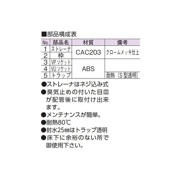 アウス スーパートラップ付目皿（VP・VU兼用浅型） D-STS-PU 75