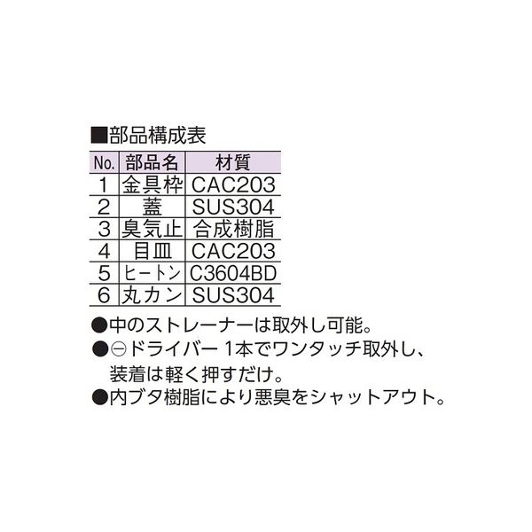 アウス ワンプッシュ式（内部目皿付）掃除口（内ネジ） D-3COA-N 100